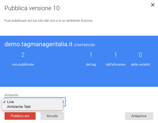 ambienti pubblicare modifiche