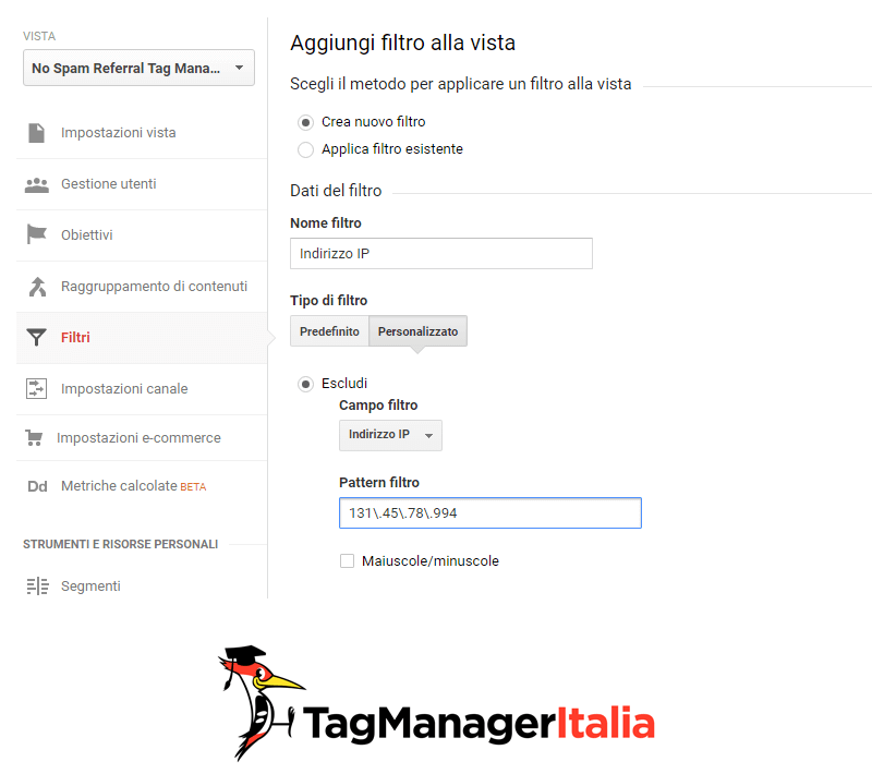 analytics filtro indirizzo ip