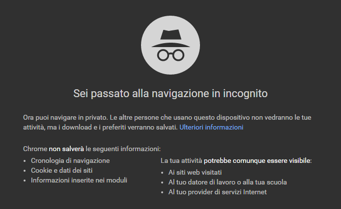 navigazione in incognito