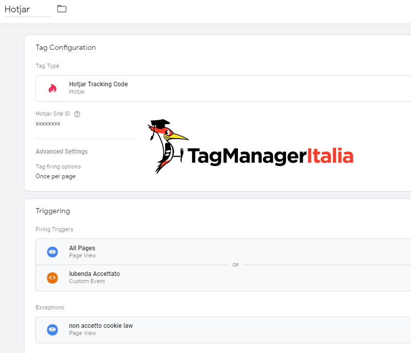 iubenda step 4 tag no cookie law in eccezione