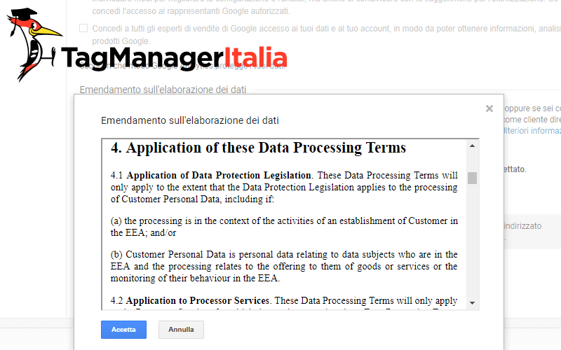 nuovo emendamento dati google analytics gdpr 3