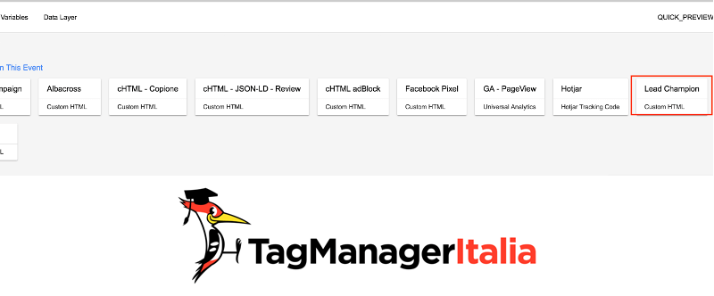 verifica installazione lead champion con google tag manager