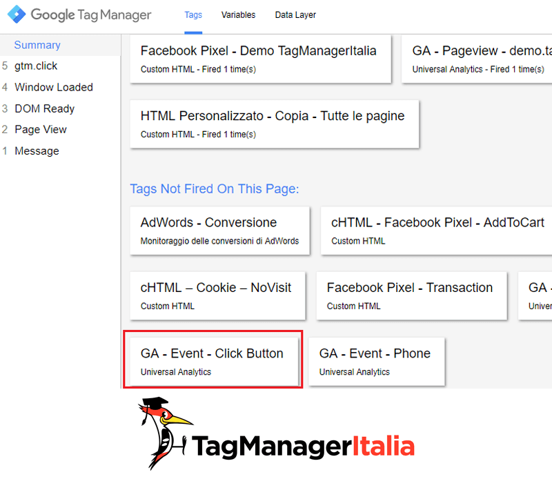 verifica1 tracciare click pulsante google tag manager