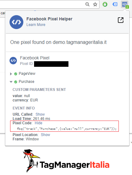 verifica3 implementare transazione pixel facebook google tag manager
