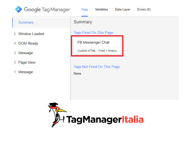 anteprima installare customer chat facebook su sito google tag manager new