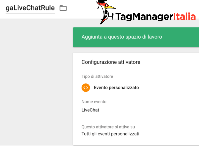 attivatore livechat google tag manager