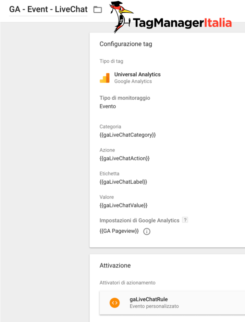 tag evento livechat google tag manager