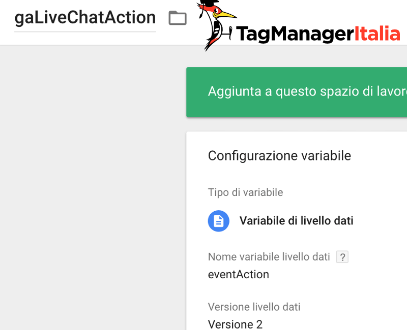 variabile azione livechat google tag manager