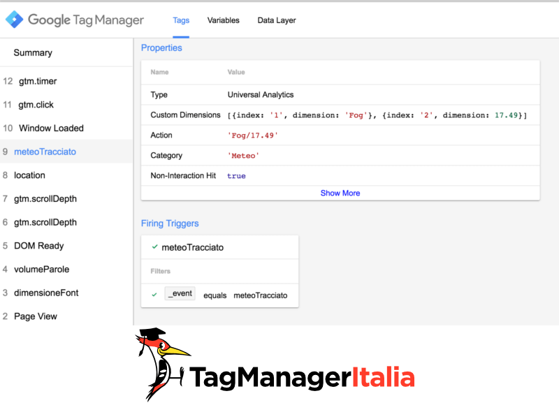 verifica meteo utente google tag manager