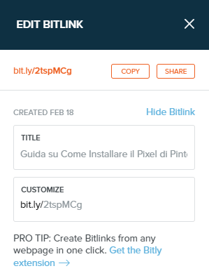 Creazione link Bitly