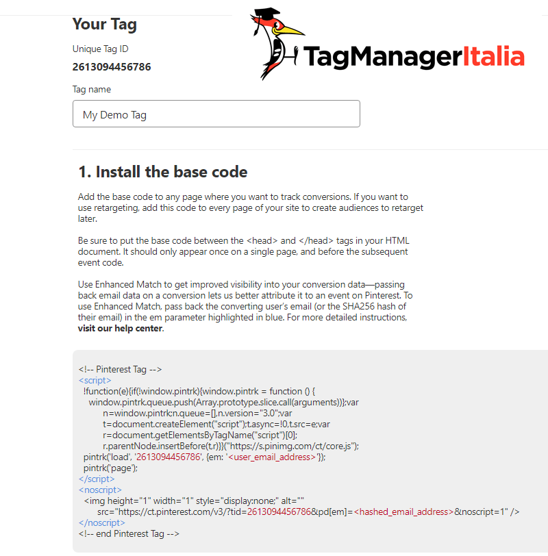 base code pinterest conversion tag script