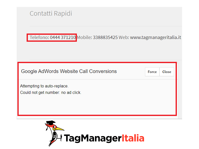 google-wcc-debug google ads per verificare il monitoraggio chiamata telefonica