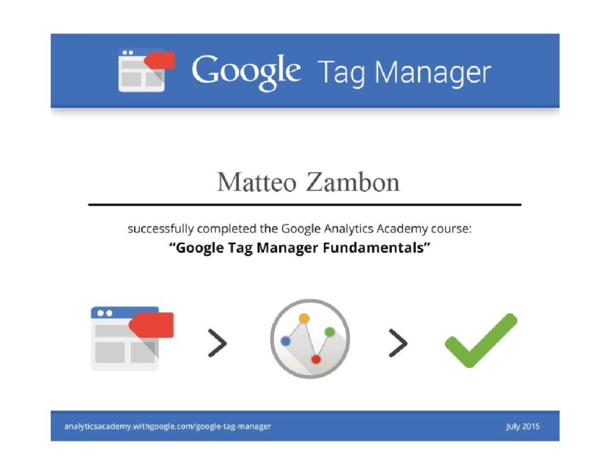 Google Tag Manager Fundamentals Certificato 2015