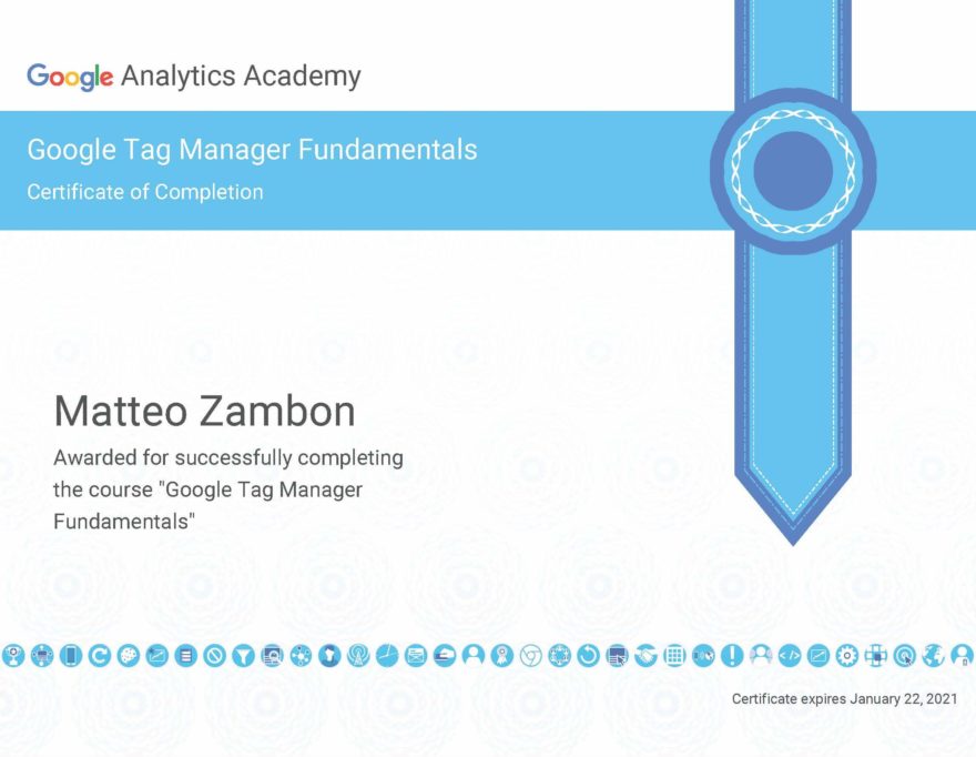 Google Tag Manager Fundamentals Certificato 2019