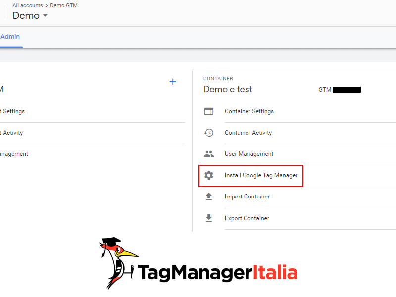 amministrazione script installazione google tag manager