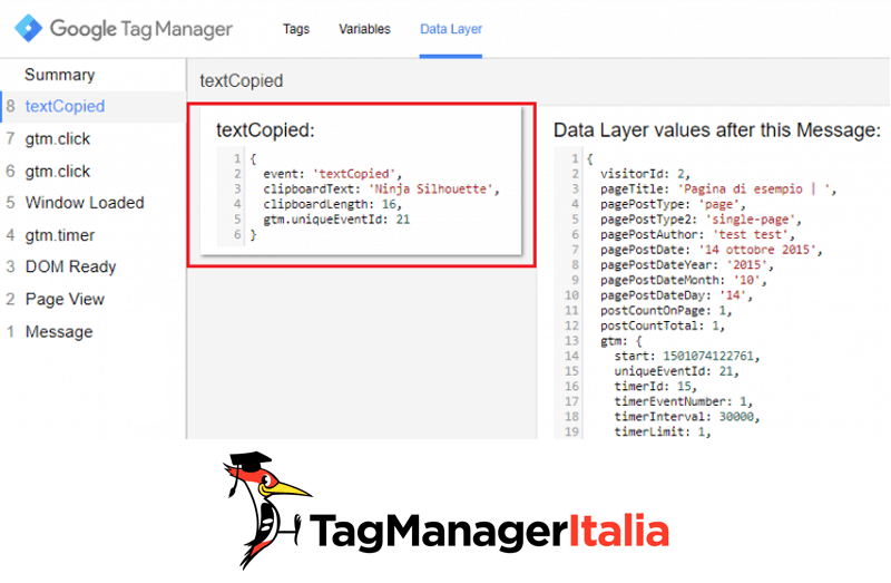 datalayer tracciare copia testo google tag manager