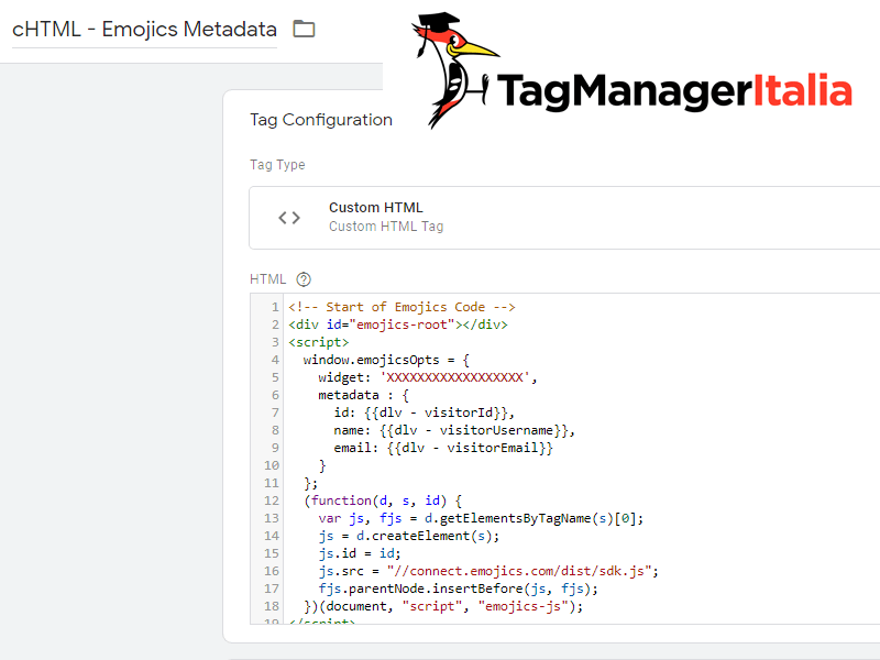 tag emojics metadata custom html google tag manager