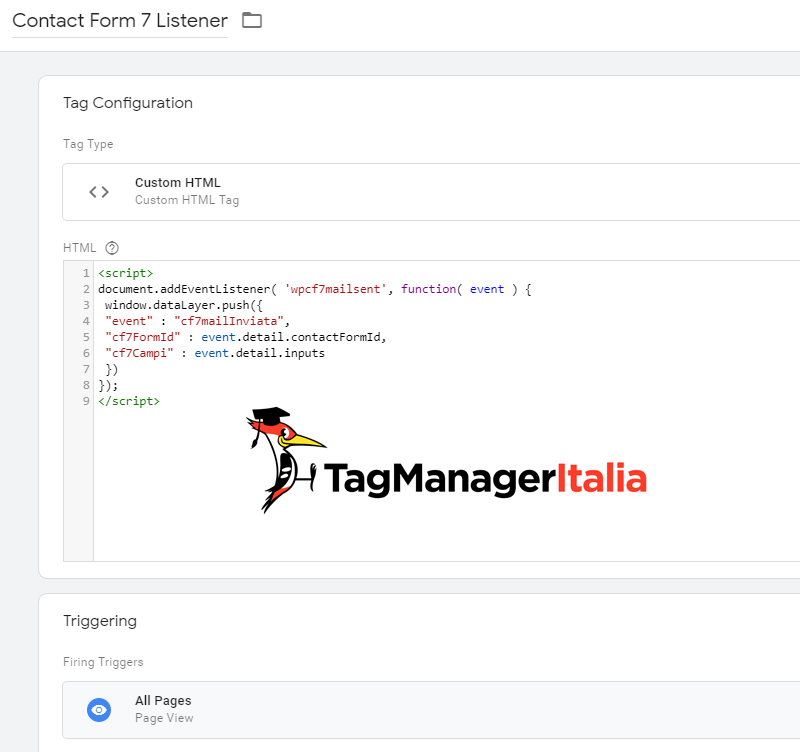 tag html contact form google tag manager - listener JavaScript