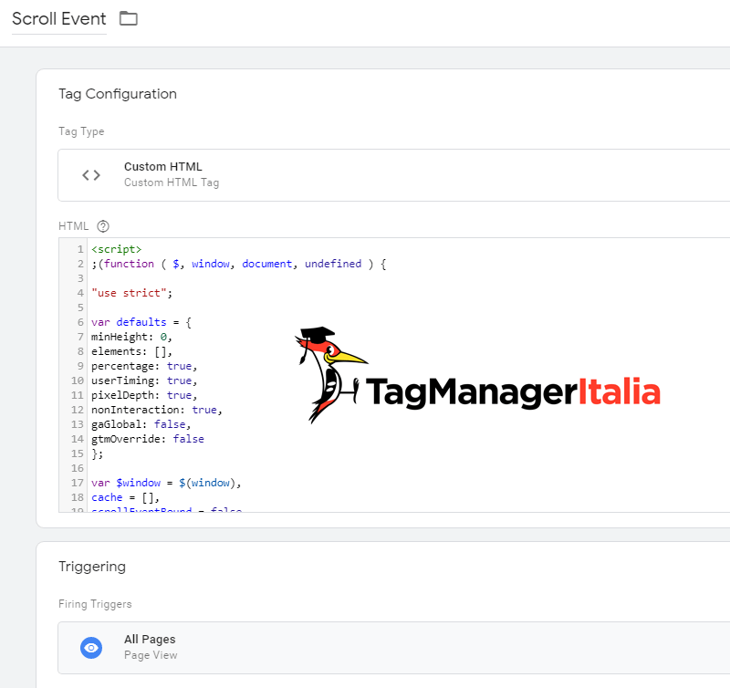 tag tracciare scroll pagina google tag manager