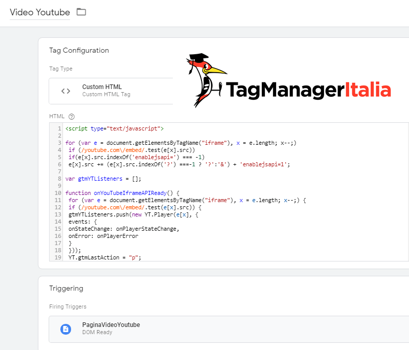 tag tracciare video youtube embeddati google tag manager