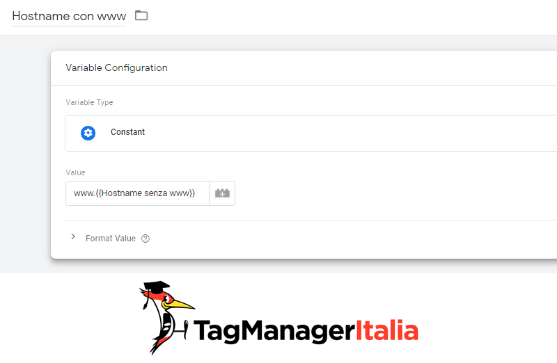 variabile hostname con www google tag manager