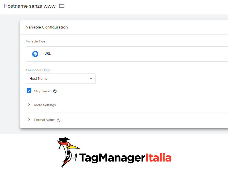 variabile hostname senza www google tag manager