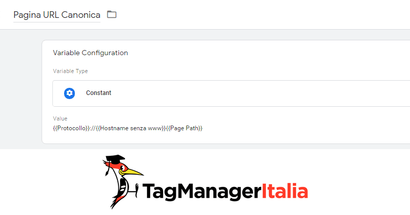 variabile pagina url canonica google tag manager