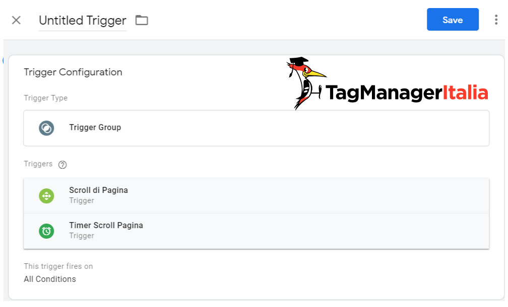 Google Tag Manager choose Trigger Group in dettaglio scelta trigger