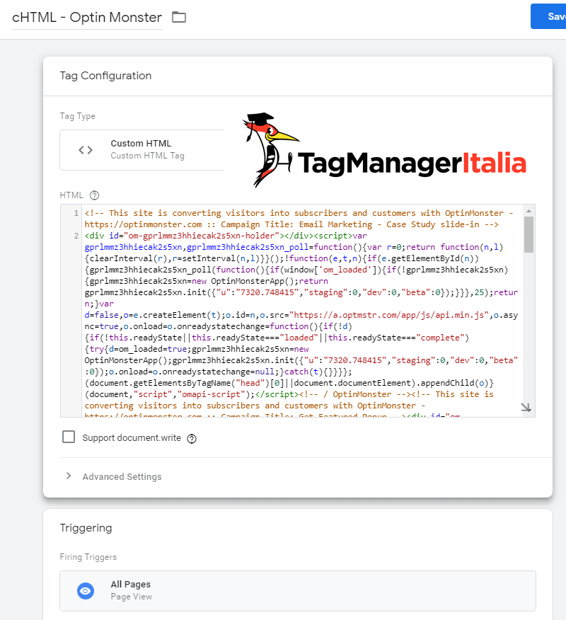 come installare optin monster google tag manager