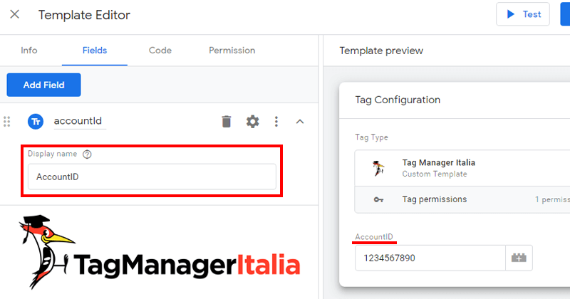 gtm template editor modulo di immissione a testo