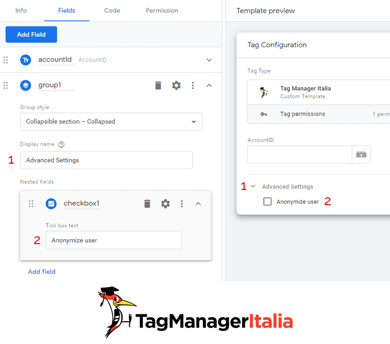 gtm template editor modulo gruppo