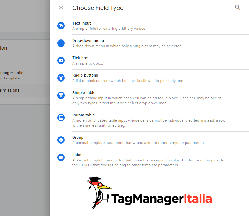 template editor lista moduli personalizzati