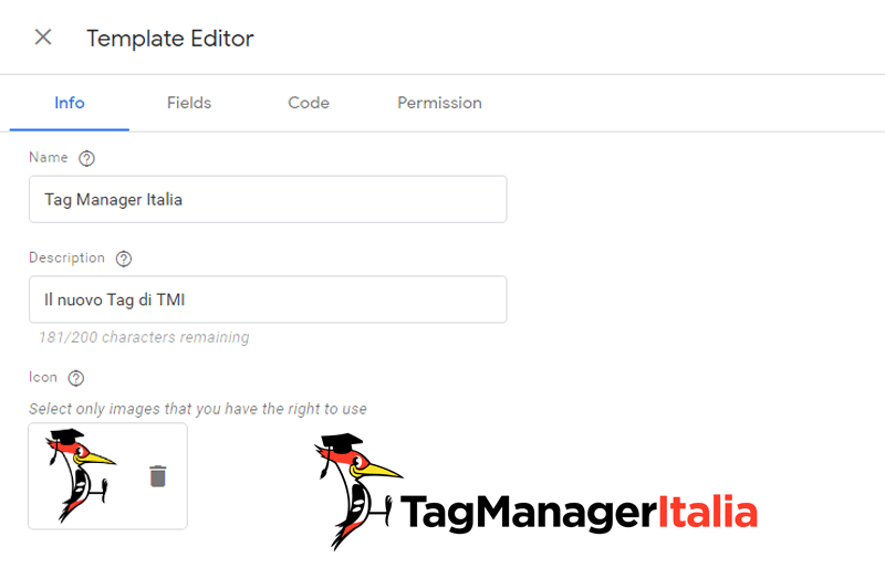 template editor modelli personalizzati info