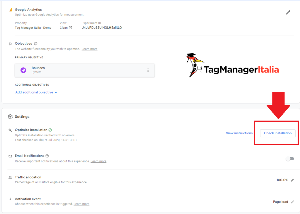 step check google optimize installation in gtm