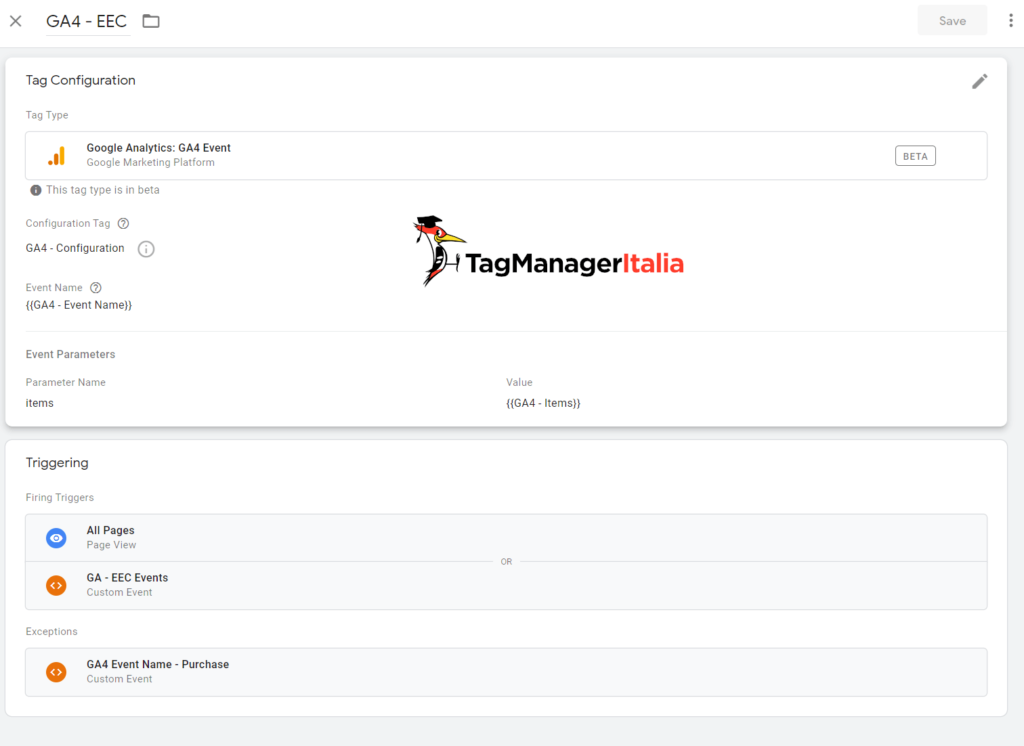 Google Analytics 4 Ecommerce Events with Google Tag Manager with All Pages and Exception - Matteo Zambon