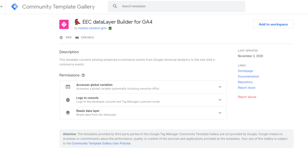 Matteo Zambon - Community Template Gallery Google Tag Manager details