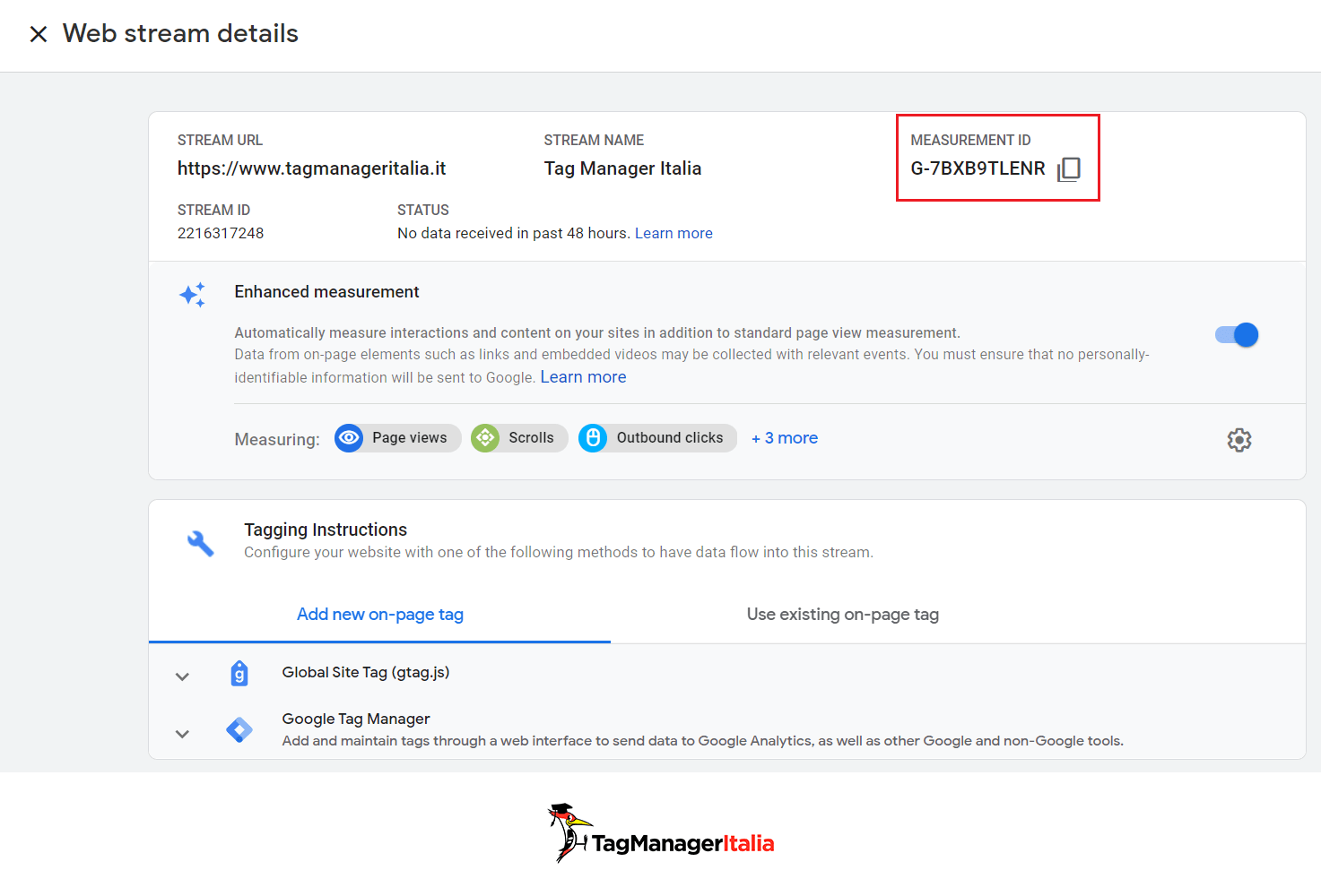 Google Analytics 4 Web stream details and measurement ID