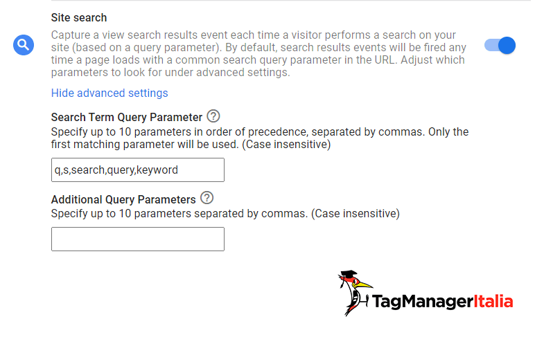 site search event enhanced measurement in Google Analytics 4