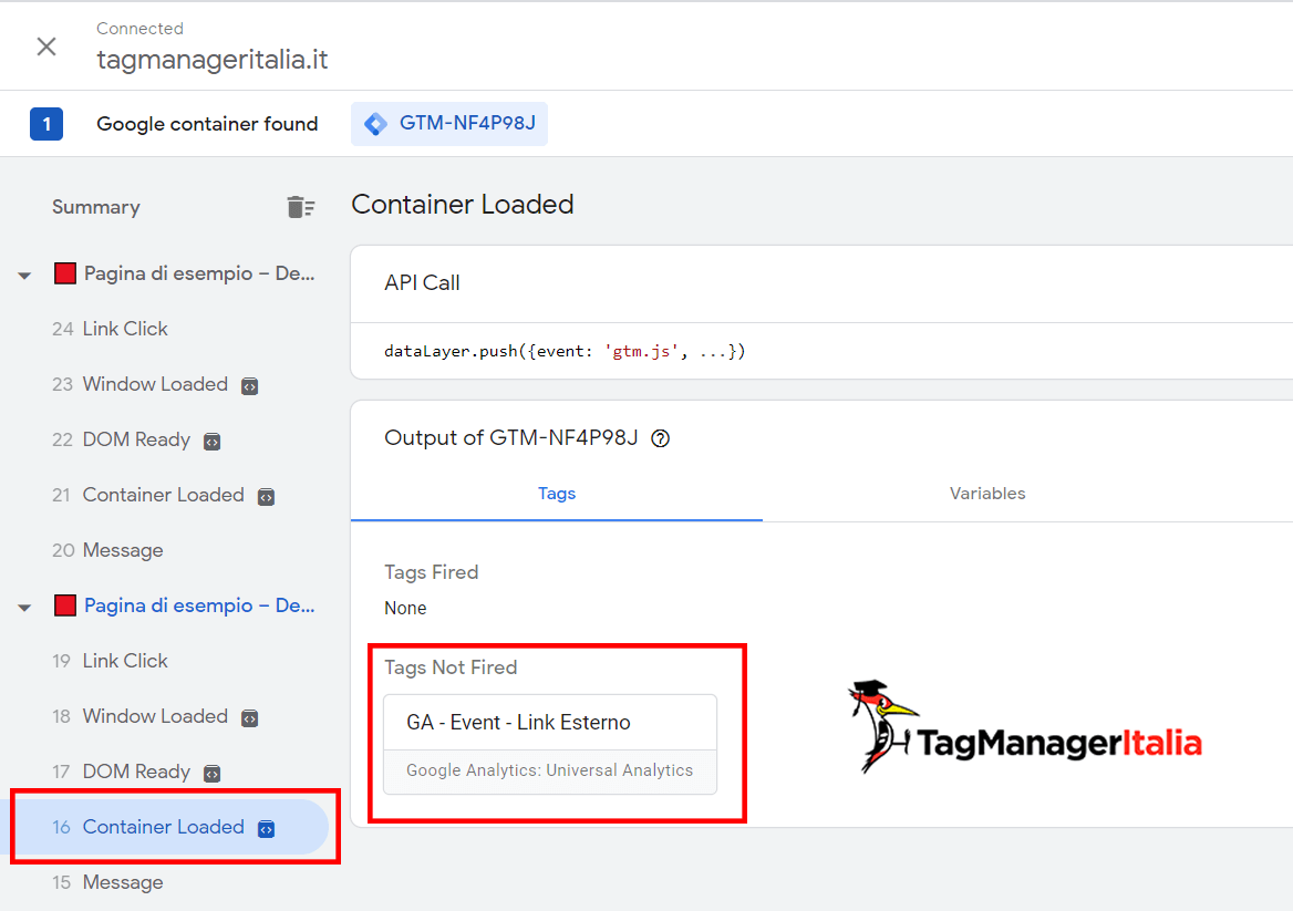 GA event link Esterno TAGS not fired 