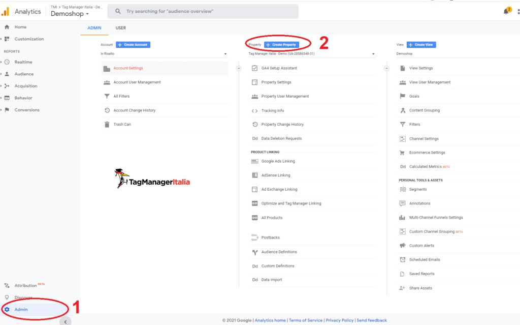 create new property in google analytics