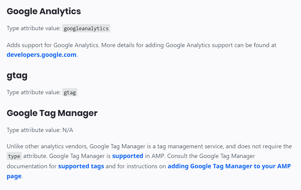 AMP type attribute vendors - a google list