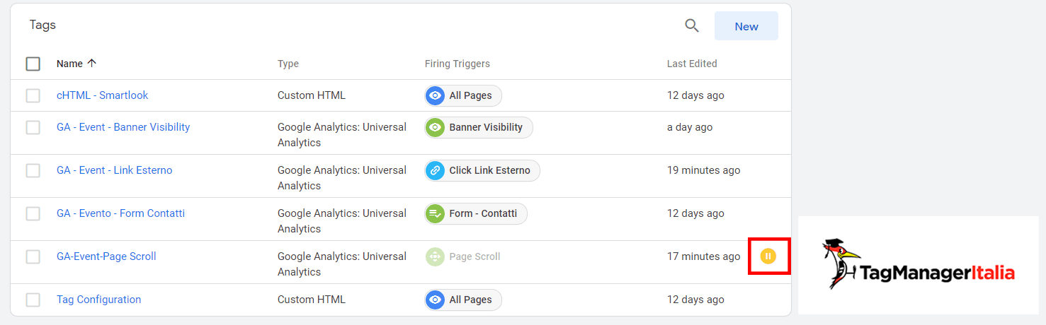 anteprima pausa tag gtm