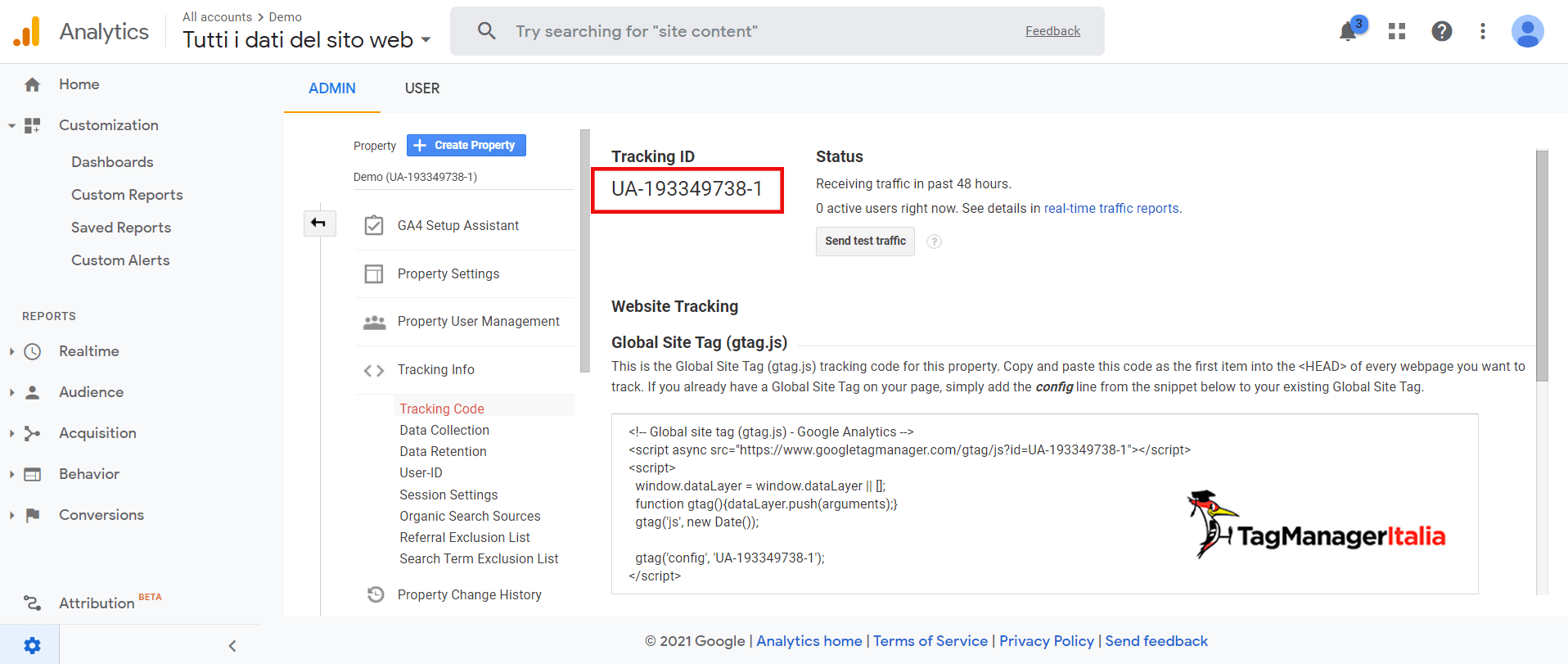 codice ua id google analytics