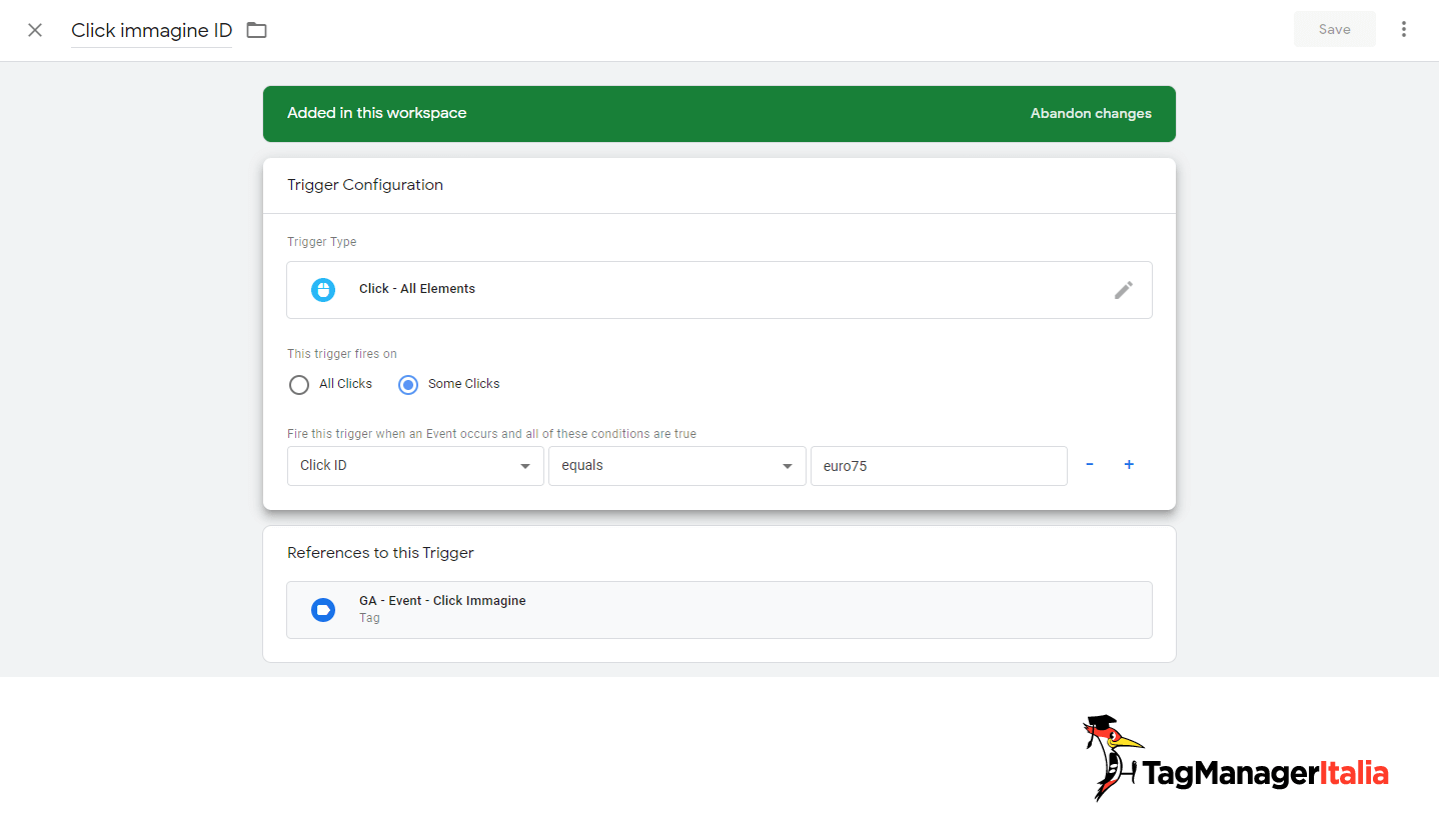 attivatore id tracciare immagine google tag manager con id euro75