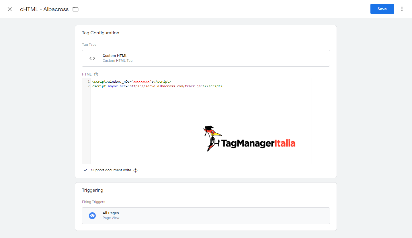 installare albacross con google tag manager