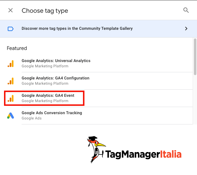 Choose GA4 event tag