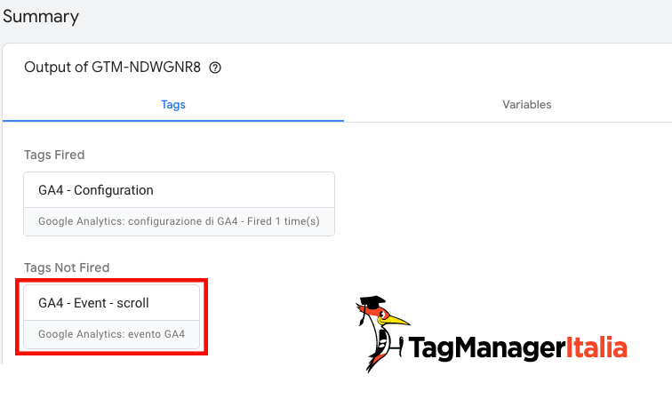 GA4 scroll not fired nel Debug di GTM