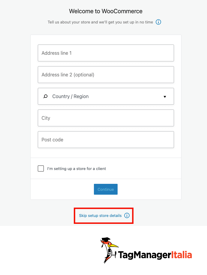 configurazione woocommerce skip store details