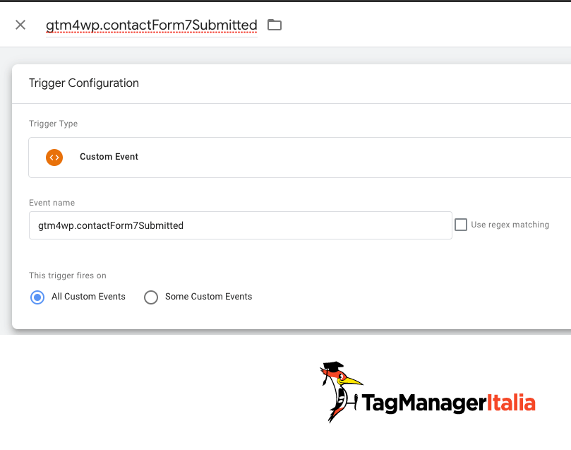 creazione trigger form inviato contact form 7