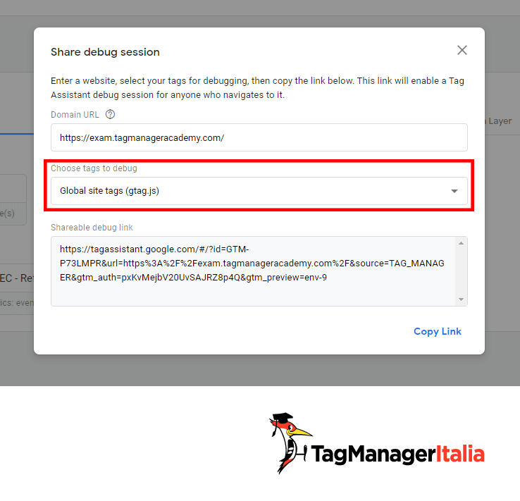 Impostazioni condivisione debug Global Site Tag Google Tag Manager